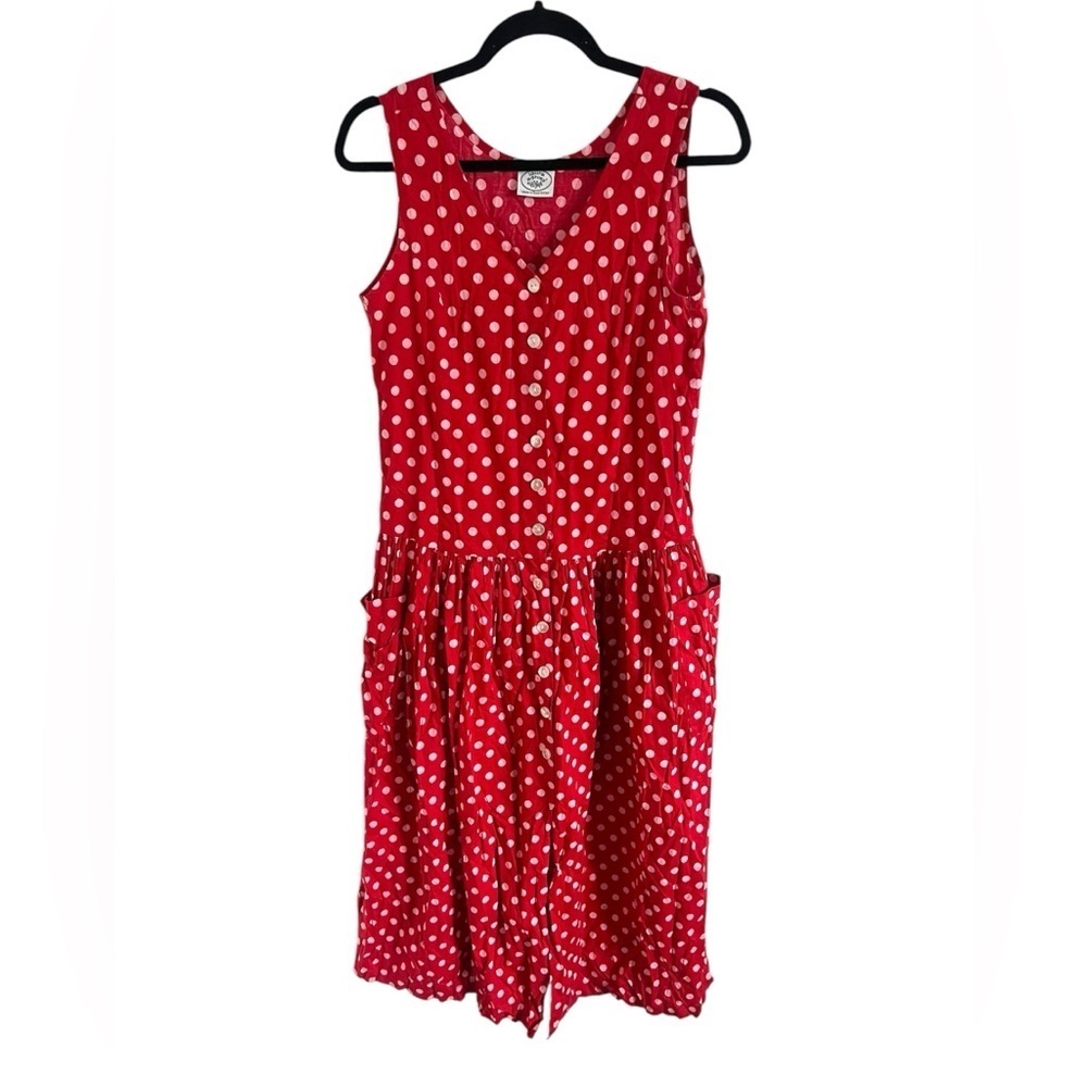 Laura Ashley Pink Red Polka Dot Drop Waist Dress, size 6